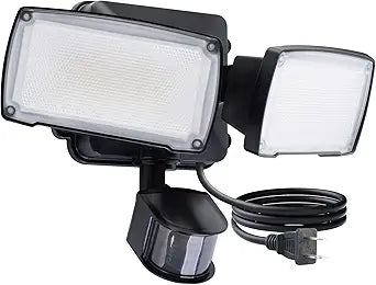 LUTEC 21W Plug in Motion Sensor Light Outdoor, Flood Lights Outdoor Motion Sensor,2500LM, 5000K Daylight,IP65 Waterproof,Adjustable 2 Heads Wall Light for Garage, Porch, Yard - Black