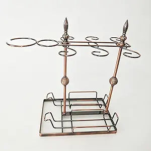 Metal Wine Rack with Glass Holder Vintage Copper,Countertop Wine Rack for 2 Bottles, 6 Wine Glasses & Decanter,Wine Glass Drying Rack & Wine Storage Racks,Cabinet Wine Glass Holder
