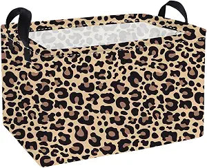 Essme Rectangular Leopard Print Baskets,Cute Basket with Handles for Room Decor, Book Bins,Shelf Basket.New Leopard Print