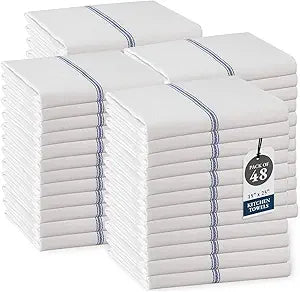 LANE LINEN Kitchen Towels Bulk Set - 100% Pure Cotton Dish Towels for Kitchen, Super Absorbent Kitchen Hand Towel, Blue Tea Towels, Soft & Durable Dish Cloths, Pack of 48  15x25, Blue Stripe