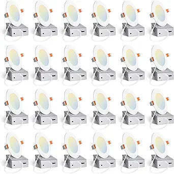 Amico 24 Pack 4 Inch 5CCT Ultra-Thin LED Recessed Ceiling Light with Junction Box, 2700K/3000K/3500K/4000K/5000K Selectable, 10W Eqv 60W, Dimmable Can Light, 800LM High Brightness Downlight - ETL&FCC