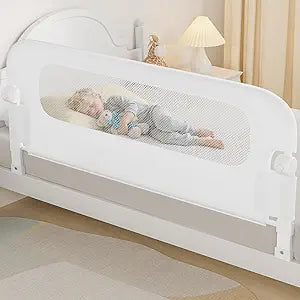 NUTIKAS Baby Bed Rail Guard for Toddlers -59" Toddler Bed Rails for Twin, Full, Queen, King Bunk Size Bed Swing Down Bedrail Extral Tall Child Safety Side Railing Guards for Kids White