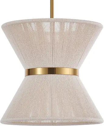 Hand Woven Boho Pendant Light Coastal Mini Modern Chandelier Adjustable Transitional Minimalist Pendant Lighting Fixtures for Kitchen Island Dining Room, White, Dia 12.2, UL Listed