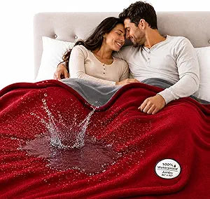 The Original Good Time Waterproof Blanket -Red/Gray 100% Leakproof Discreet Furniture Protection for Messy Moments, Pets and Spills -Cozy Soft Machine Washable Fleece -Jumbo 80x60