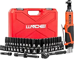 LLNDEI 3/8" 58Pcs Cordless Electric Ratchet Wrench Set with Socket Set,12V High Capacity Electric Wrench(40FT-LBS(55N.M)) with Adjustable Speed, LED Light for Battery.