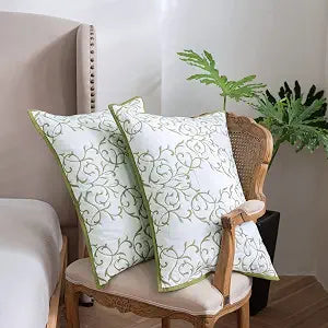 mixinni 2-Piece King Size Soft Microfiber Green Quilted Embroidery Floral Pattern Pillow Shams-20" x 36"