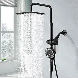SINGSUO Filtered Rain Shower Head with Handheld Spray Combo, High Pressure Dual Shower Head with Filter for Hard Water, Modern Magnetix Double Shower Head and Handle Set, Adjustable Lift Bar (Black)
