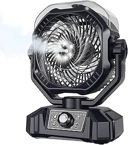Portable Rechargeable Misting Fan with 12oz Water Tank, Auto Oscillating, Remote, Timer, Light, 8 Speeds, 9-Inch, 20000mAh 120H Battery Powered Mist Fan for Camping, Travel, Worksite, Poweroutage