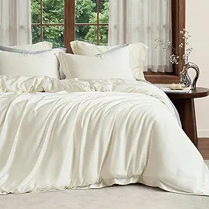 Amlie Home Queen Size 100% Tencel Lyocell Duvet Cover Set, Ultra Soft Breathable Cooling Summer Bedding for Hot Sleepers, 1 Duvet Cover and 2 Pillow Shams, 90"x90", White, Comforter Not Included