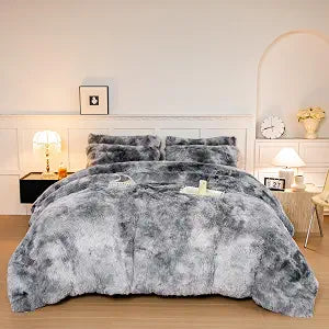 chovy Kids Girls Faux Fur Black White Gray Comforter Sets Twin/Full - 3PC Bed Set Soft Warm Comfortable Rabbit Plush Velvet Flannel Fluffy Fuzzy Bedding���Comforter x 1 Pillowcases x 2���