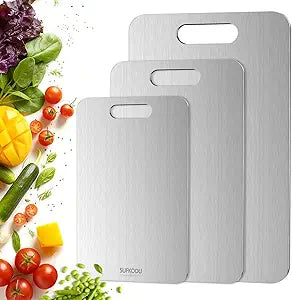 Titanium Cutting Board Set of 3, 100% Double-Sided Titanium Cutting Boards for Kitchen, Dishwasher Safe Non-Toxic Chopping Boards for Meat, Vegetables, Fruits, Raw and Cooked Food Prep (M+L+XL