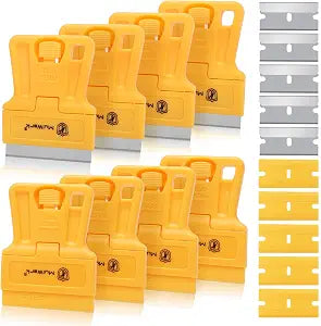 MulWark Razor Blade Tool Set, 8-Pack Mini Plastic Scrapers with 5 Plastic & 5 Metal Blades - Paint Remover, Window Cleaner, Glass Tool, Oven Cleaner, Blade Remover