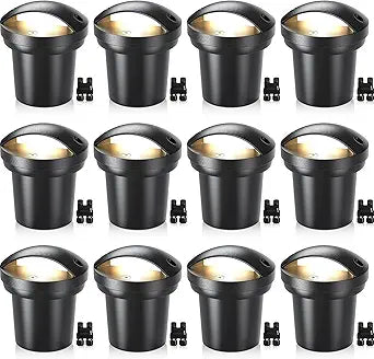 SUNVIE 5W Low Voltage Landscape Lighting Anti-Glare Outdoor In-Ground Lights 3000K Well Lights Low Voltage with Wire Connectors Waterproof LED Landscape Lighting for Pathway Garden, 12 Pack