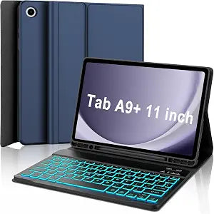 Keyboard Case for Samsung Galaxy Tab A9 Plus 5G 11 inch 2023 (SM-X210/X216/X218), 7 Color Backlit Detachable Keyboard Bluetooth, Smart Folio Cover with S Pen Holder for Galaxy Tab A9+ 11", Dark Blue