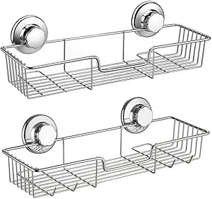 SANNO Suction Cup Shower Caddy with Hooks,Powerful Suction Cup Bathroom Shower Caddies,Bath Shelf Storage Combo Organizer Basket, Bathroom Accessories for Shampoo Conditioner set of 2
