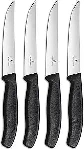 Victorinox Swiss Classic Steak Knives - Kitchen Utensils - Ergonomic, Stainless Steel Meat Knives - Black Handles, 4-Piece Set