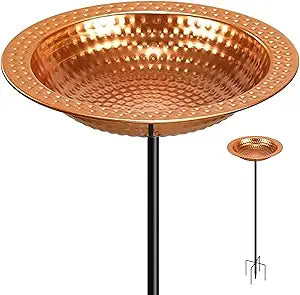 YADOOLIFE Metal Bird Bath Stand for Outdoors Garden, Bird Baths Birdbaths Bowl with Stake, Hand-Hammered Standing Birdbath, 5-Prong Base (Standing Bird Bath)