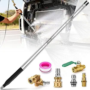 8 Nozzle Tips Double-Tube Radiator Cleaning Wand Tool Set, 34" Radiator Blower Wand, Radiator Cleaner Wand Air and Water With Complete Set of Adapters for Trucks, Trailers, Heavy Machinery and Car
