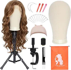 22 Inch Canvas Wig Head with Stand,Wig Mannequin Head,White
