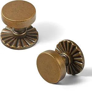 Goo-Ki 6 Pack Cabinet Knobs Antique Brass Drawer Knobs with Backplate Zinc Alloy Kitchen Hardware - Vintage Brass Single Hole/Screw Bar Cabinet Pulls with Spacer