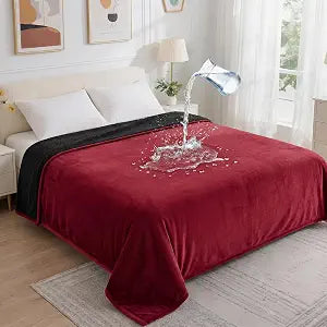 Waterproof Blanket for Bed - Blanket with Waterproof & Stain Proof, Splash Resistant, Machine-Washable Flannel is Soft and Comfortable, Suitable for Bed/Sofa (82"x82", Wine red/Black)