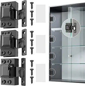 Glass Door Hinges for Cabinets, Cabinet Glass Door Hinges,304 Stainless Steel for 5-8mm Cabinet Door (Black-3 PCS)