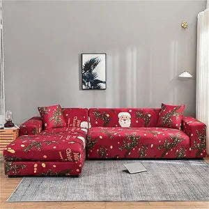 Christmas Sofa Cover, Sofa Cover 4 Seater, Christmas Couch Cover Printed Couch Sets, Stretch Fabric Elastic Protector Sofa Slipcovers for Home Christmas Holiday Decor