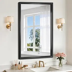 Bathroom Mirror, 20 x 36 inch Brushed Black Rectangle Mirror, 0.6" Thickened Deep Metal Frame Rectangular Vanity Mirror, Wall Mounted Mirror for Bedroom Living Room, Horizontal or Vertical