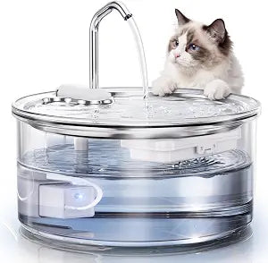 Tomxcute Glass Cat Water Fountain - 108oz/3.2L Ultra-Quiet Cat Fountain for Drinking, Elegant Easy to Clean Glass Pet Water Fountain for Cats, Small Dogs, Multiple Pets, Model Number P11G1