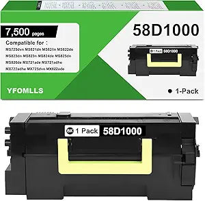 58D1000 Black Toner Cartridge Compatible for Lexmark 58D1000 58D1H00 Toner for MS823 MS821 MS725 MS822 MS824 MS825 MS826 MX721 MX722 MX725 MX822 MX824 MX826 Laser Printers(1 Pack,7,500 Pages)