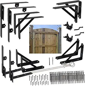 Anti Sag Fence Gate Kit Heavy Duty Gate Corner Brace Bracket, Gate Hardware Kit with Latch and Hinges for Wooden Fences, Driveway Gates, Shed Doors, Corral Gates, Wood Windows2 Set