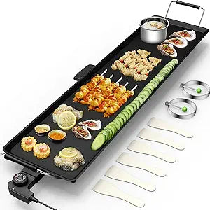 DORTALA 35'' Electric Griddle Teppanyaki Grill, Nonstick Extra Large Cooking Plate for Pancake Barbecue, Indoor Outdoor Table Top Grill with Adjustable Temperature & Drip Tray, 2000W
