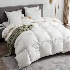 Organic Feathers Down Comforter Full Size | 100% Cotton, Premium Goose Duck Feathers & Down Filling, All-Seasons Stand-Alone Duvet Insert with Tabs, 82x86 Inches, White