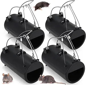 Qualirey 4 Pack Black Hole Gopher Trap 6.7 Inch Tunnel Mole Traps Gopher Killer Outdoor Vole Traps Rodent Rat Stations Reusable for Lawn Yard Garden