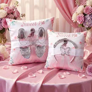 Yousoontic 2 Pcs Cojines para 15 Aos De Quinceaera Pillows Set Include 1 Sweet 15 Aos Shoe Pillow 1 Crown Pillow with Pillowcase Quinceaera Decorations Gifts for 15th Birthday Decorations(Pink)