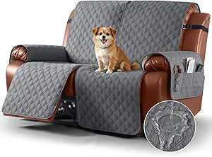 Ruaozz Waterproof Recliner Sofa Covers, 1-Piece Reclining Couch Covers Non-Slip Sofa Slipcover Washable Furniture Protector with Elastic Straps Pocket for Kids Pets (Dark Grey, XL 2 Seater)