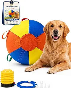 10/18/22" Herding Ball for Dogs Durable Tear Resistant Inflatable Jumbo Calming Toy Heavy Duty Handle Cover Pump Outdoor Play Exercise Training Large Breeds Border Collie Cattle Dog Waterproof (18IN)