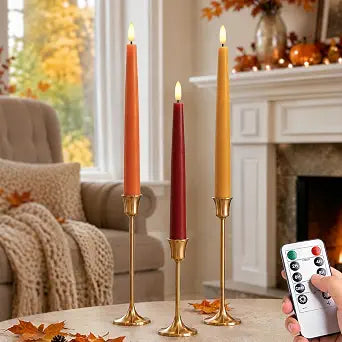 Fall Decor, Fall Decorations for Home, Flameless Taper Candles, Set of 3