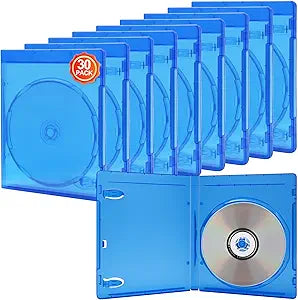 30Pack Blue Blu-Ray Cases,1-Disc Blu-Ray Cases,DVD/CD Multi Holder Singe 12mm Standard Size Discs Holder Blue Transparent,Eco-Friendly Blue Ray Sleeve