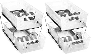 madesmart 2 Tier Organizer, Under Cabinet Storage with Pull Out Sliding Drawers, for Cleaning Supplies, Pantry, Undersink, Sponges, Bottles & Bath, Pull Out Baskets, Frost 2 PACK