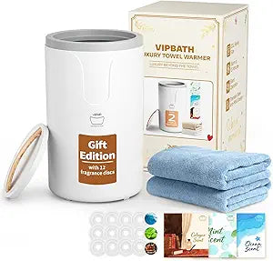 20L Luxury Towel Warmer for Bathroom, Dual Heat, 30/60/90 Min Presets, Stainless Steel Interior, Tip-Over Auto Shut-Off, Includes 12 Fragrance Discs, Perfect Spa Gift for Home