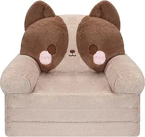 MONKISS Kids Couch, Comfy Toddler Chair, 2 in 1 Fold Out Kids Sofa, Baby Sitting Chair with Washable Cover, Toddler Furniture for Reading, TV and Playroom, Birthday Gift, 1-4 Years Old, Cute Dog