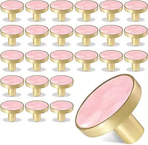 25 Pack Gold Knobs for Dresser Drawers, Brass Dresser Knobs Round Cabinet Knobs for Kitchen Cabinet Cupboard Door Decorative Furniture Hardware, 1-1/4" Diameter, Pink