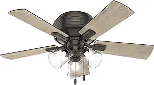 Hunter 42 inch Indoor Ceiling Fan with LED Lights and Pull Chain - Low Profile Flush Mount Ceiling Fan, 5 Blades, For Bedroom, Living Room, or Kitchen, Quiet - Crestfield 52153, Noble Bronze