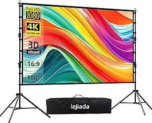 Giant 180 inch Projector Screen with Stand (Requires 14FT Space), 15FT Massive Outdoor Movie Screen 4K HD Front/Rear Projection, Foldable Anti-Crease Theater Screen with 2 Sandbags & Bag