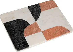 Bloomingville Marble Cutting Board with Abstract Design, White, Rust Color and Black