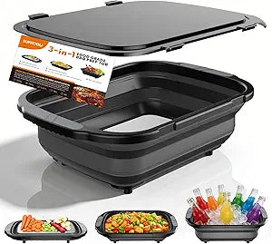 Collapsible BBQ Prep Tubs with Titanium Cutting Board, Large-Capacity5.3Gal/20LBarbecue Utensils, with Locking Lid, Strong Sealing and Leak-Proof Design. Suitable for Kitchen and Outdoor.