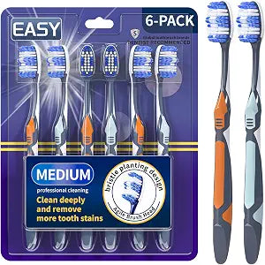 Medium Toothbrushes for Adults with Tongue Cleaner, Utilizing whitening Spiral Wave Brush bristles, it Effectively Cleans Coffee, Tea, and Smoke Stains, Gentle Rounded Tips���6 Pack���