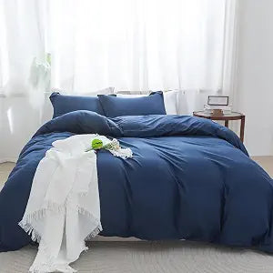SheRest Navy Duvet Cover Full Size - Soft Brushed Microfiber, 3 Pieces, 1 Duvet Cover 80x90 Inches with Zipper Closure 8 Ties & 2 Pillow Shams, Breathable Bedding Set for All Season (No Comforter)