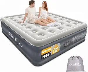 OlarHike Air Mattress Queen with Built in Pump, Inflatable Mattress Blow up Mattress, 18" Colchones Inflables Foldable Air Bed for Guest & Home, Ideal for Camping, 700lbs
